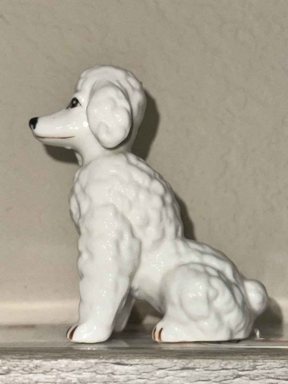Vintage White Poodle Puppy Dog Sitting Ceramic Figurine 3.5” Dainty 1950s Decor